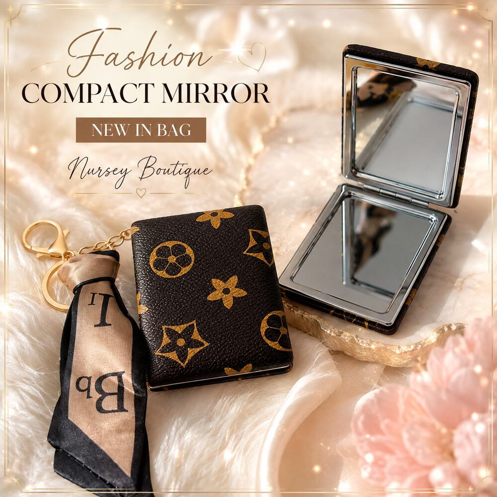 Fashion Monogram Compact Mirror Keychain with Satin Scarf